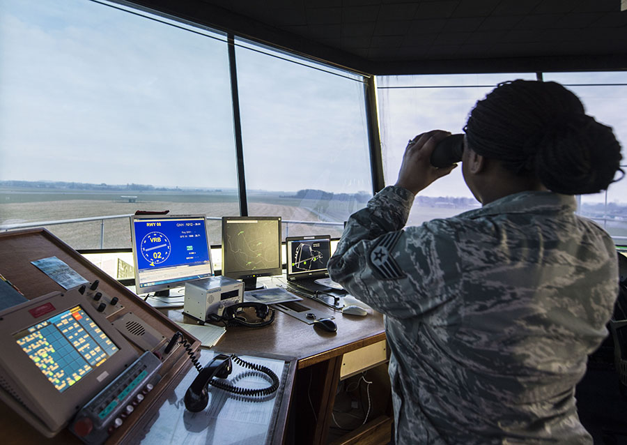 Air traffic controller in USAF tower (U.S. Air Force photo/Staff Sgt. Sara Keller)