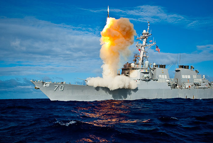 Aegis cruiser launching a cruise missile.